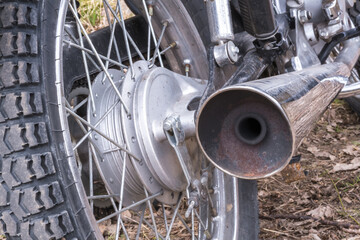 motorcycle rear wheel and exhaust pipe