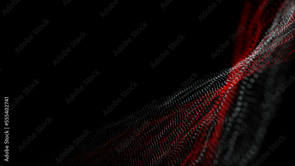Poster textured wave of particles. visualization of technological connections. molecular connection of part