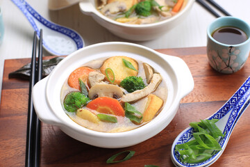 Sapo Tahu, Chinese Cuisine  with Japanese Tofu, Vegetables, Meat or Seafood,  and Mushroom