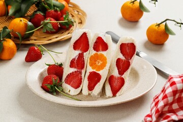 Japanese Fruit Sandwich with Cream and Various Fruit