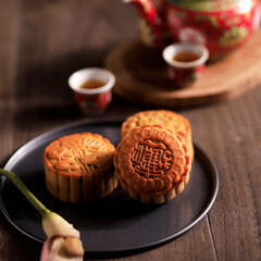 Chinese Mooncake for Mid Autumn Festival, Served with Tea