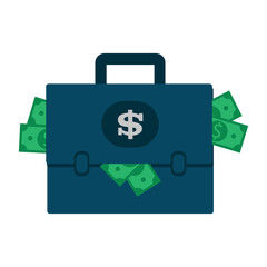 Briefcase with money, Business vector collection icon. Business, finance, shopping, logistics, medical, health, people, teamwork, contact us, arrows, technology, social media, education, creativity.