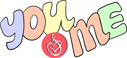 Happy Valentines day decorative lettering text elements composition for poster design, party invitation, advertisement offer, greeting card. Hand drawn illustration with heart.