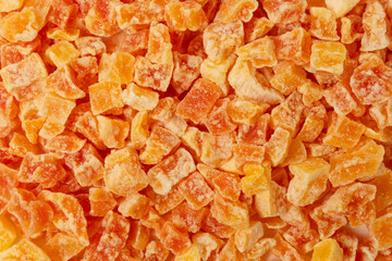 diced candied papaya background. food ingredient.