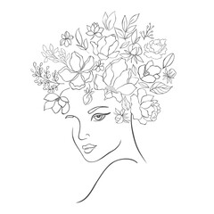 Woman Head with Florals. Fashion Style. Vector Illustration.