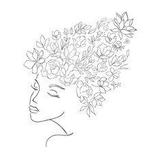 Woman Head with Florals. Fashion Style. Vector Illustration.