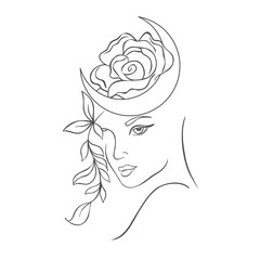 Woman Head with Florals. Fashion Style. Vector Illustration.