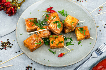 Tasty tofu cheese on sticks