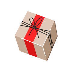 Gift box on white background for card, holliday, birthday, new year, christmas celebration