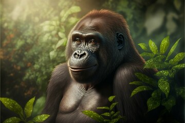 Happy gorilla in the jungle, Generative AI - obrazy, fototapety, plakaty