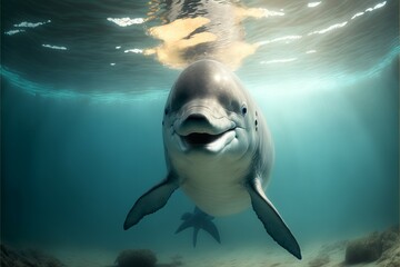 Happy dolphin underwater, Generative AI