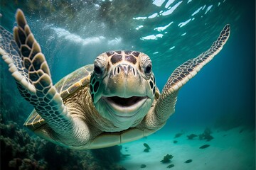 Happy turtle underwater, Generative AI