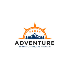 Adventure Exploration Mountain Compass Outdoor Badge Symbol