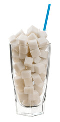 Fototapeta na wymiar Glass of sugar cubes - unhealthy diet concept.