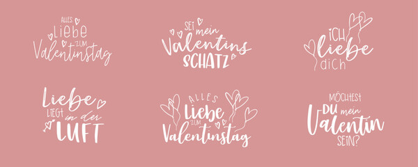 Valentines day german language lettering, various sayings like 