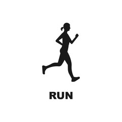 Fototapeta na wymiar Female runner black silhouette. Jogging logo. Marathon icon, sign or symbol. Simple vector illustration.