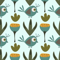 Flower and Bird vector ilustration seamless patern.Great for textile,fabric,wrapping paper,and any print.Vintages style.