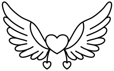 Fototapeta premium heart wings outline doodle
