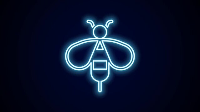 Glowing neon line Bee icon isolated on black background. Sweet natural food. Honeybee or apis with wings symbol. Flying insect. 4K Video motion graphic animation