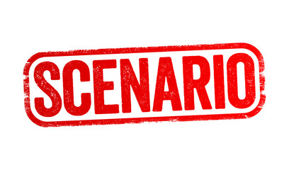 Scenario is a synoptical collage of an event or series of actions and events, text stamp concept background