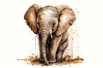 Fototapeta na wymiar Aquarellzeichnung eines süßen Baby Elefanten, Illustration