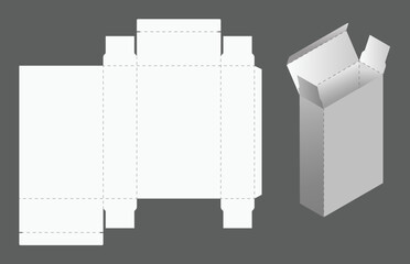 Box cut model. Package template layout for new design. Paper rectangular cardboard, container mockup. Blank package for product, present, surprise delivery