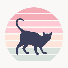 Round template design with cat dark silhouette.  