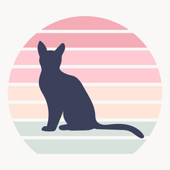 Round template design with cat dark silhouette.  