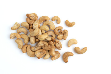 heap of cashew nuts isolated on white background
