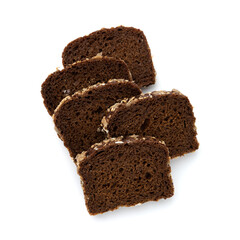 slices of rye bread on white background, top view