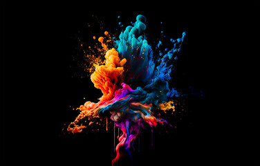 Abstract multicolor fume explosion on black background. Paint clouds on black background illustration. Colorful smoke texture. Generative AI colorfull fume in water illustration. - obrazy, fototapety, plakaty