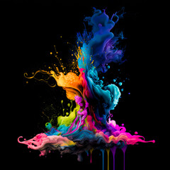 Abstract multi color paint explosion on black background. Paint clouds on black background illustration. Colorful smoke texture. Generative AI colorfull fume in water illustration.