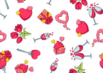 Happy Valentine Day seamless pattern. Holiday background with romantic love symbols.