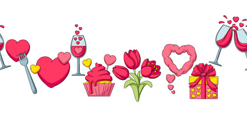 Happy Valentine Day seamless pattern. Holiday background with romantic love symbols.