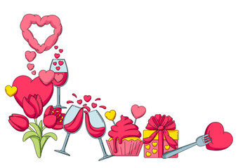 Happy Valentine Day greeting card. Holiday background with romantic love symbols.