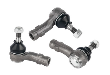 Set Tie rod end, tie rod end isolated on white background. Auto parts. Spare parts for car. Different angles.