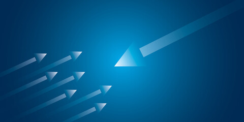 Small arrow group with one big arrow on dark blue background. Design for conflict of interest or confrontation, opposition, change concept. copy space for the text. illustration design style. - obrazy, fototapety, plakaty