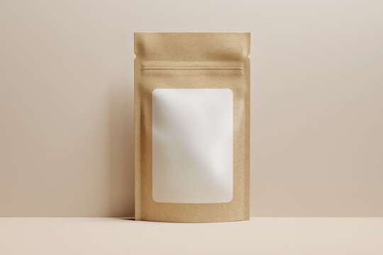 Kraft paper sachet zipper packaging mockup. 3D rendering