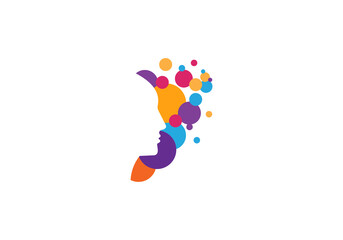 3D color people head silhouette logo initial company icon business logo background illustration