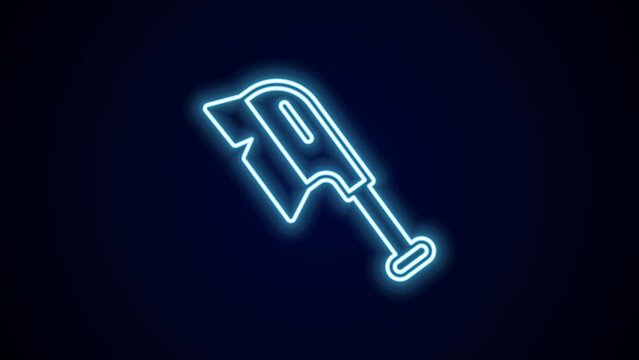 Glowing neon line Brush for cleaning icon isolated on black background. Cleaning service concept. 4K Video motion graphic animation