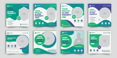 Medical healthcare service Social Media Post Template, hospital clinic promotion web banner, medical social media post, business promotion banner for doctor, medical social media post set