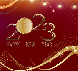 happy new year holidays celebration gold illustration vector background creative a new design decorated with light red winter shiny abstract happiness symbol and enjoy with sparkle template ornament .