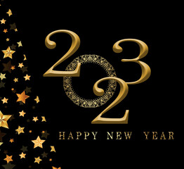 Happy new year celebrated with golden background card winter vector illustration creative greeting decoration and  invitation present and fun festival with attractive template ornament. 