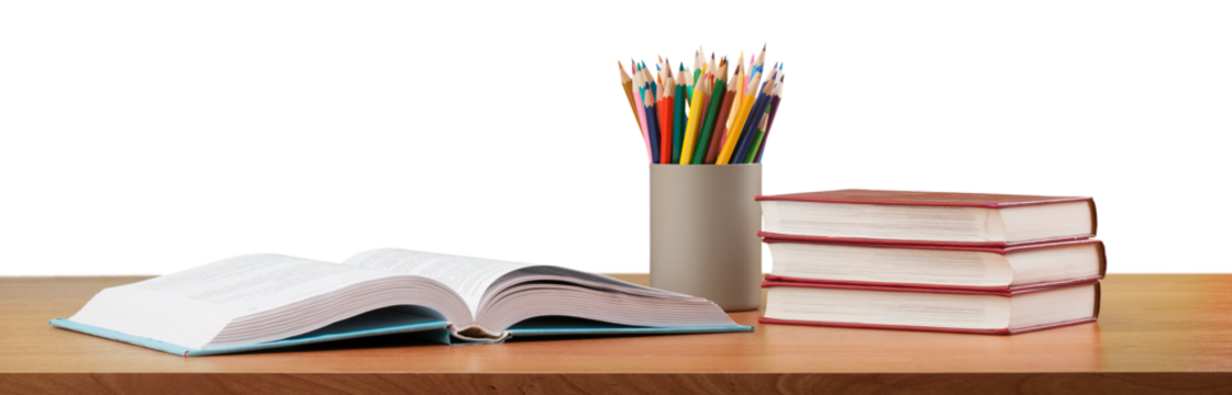 Stack school books with colorful pencils on a desk - Powered by Adobe
