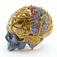 Fototapeta premium Human brain made from gold, ceramic and precious stones, generative ai illustration