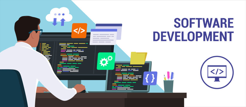 Software developer working with computers