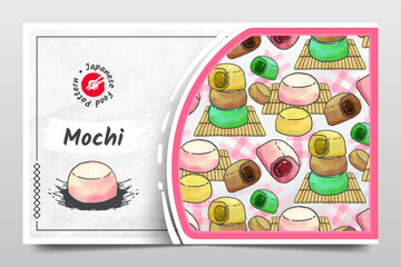 Hand Drawn Mochi as Japanese Food Pattern