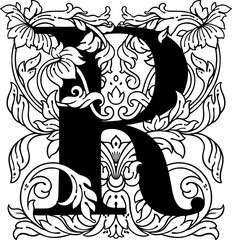 letter R flower ornament Monogram