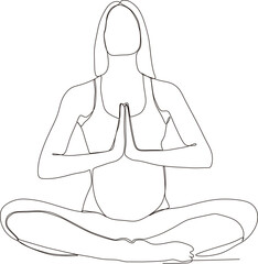 continuous line of beautiful pregnant woman in yoga pose
