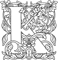 letter K flower ornament Monogram